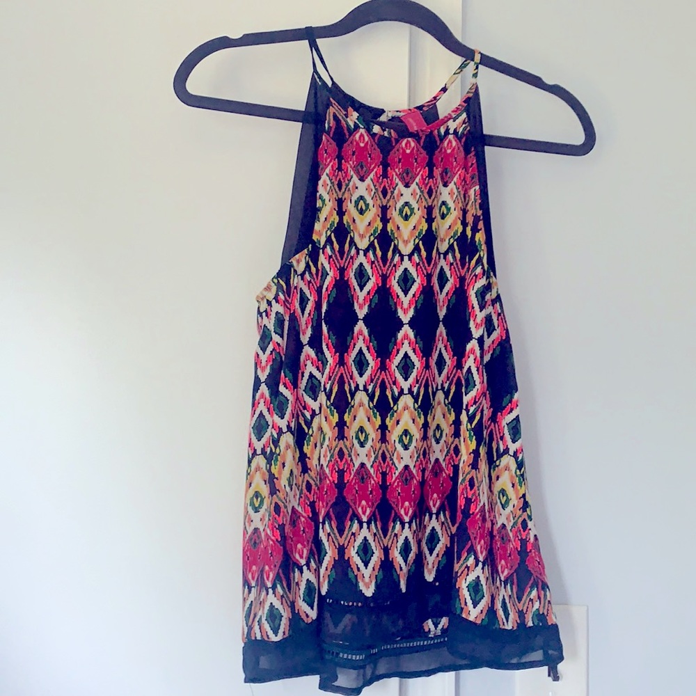 Multi-colored medium high neck top